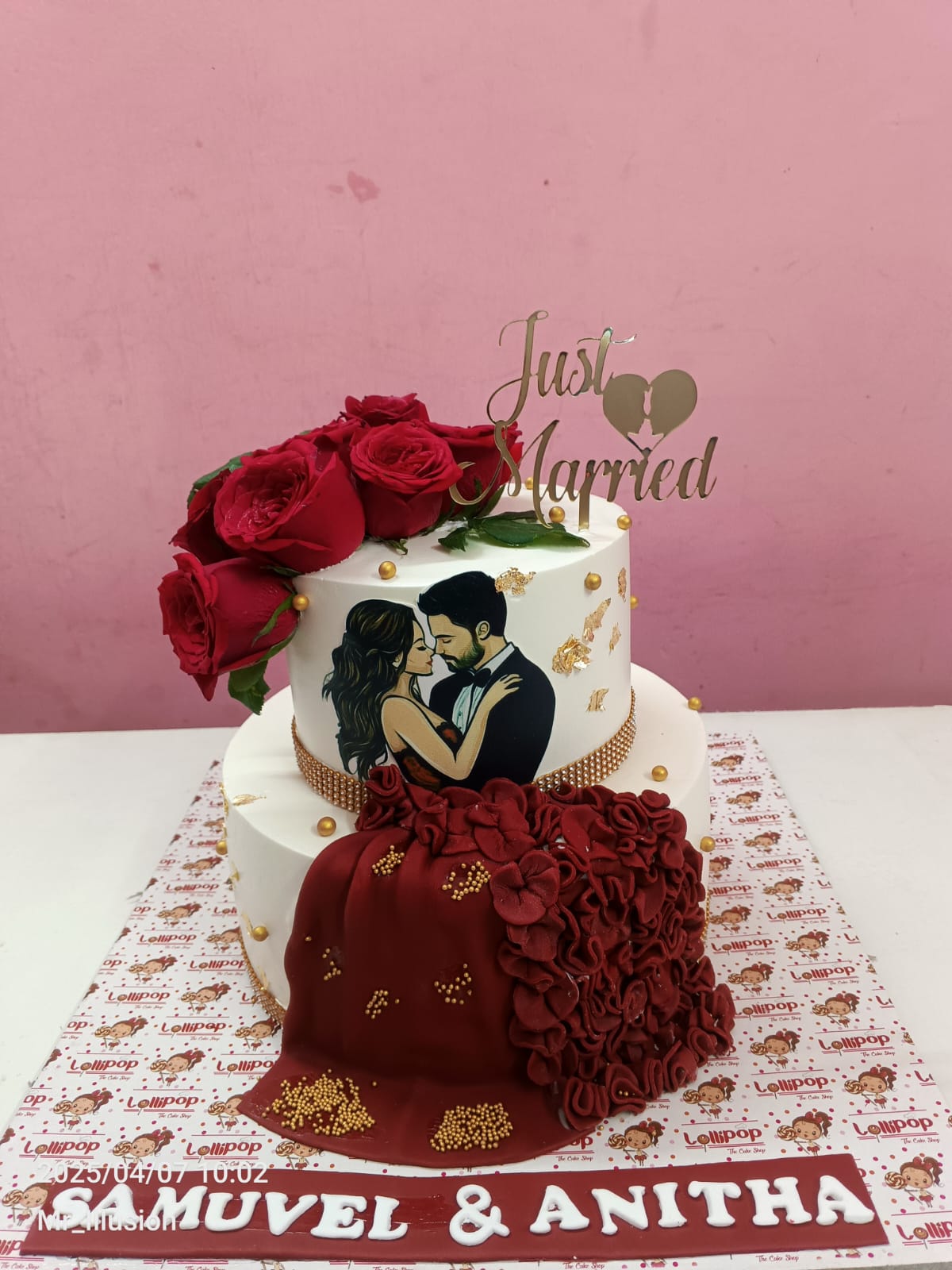 Crimson Romance Fondant 2-Tier Wedding Cake